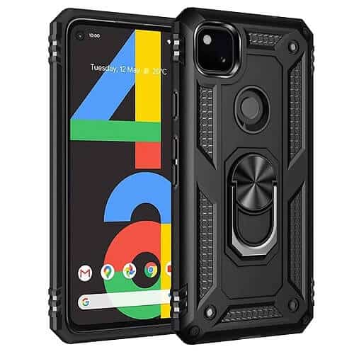 Google Pixel 4a Anti Scratch Rugged Magnetic Car Mount Ring Case Cover (Black)