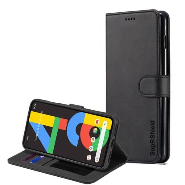 Google Pixel 4a Wallet Case Flip Leather Card Slots Cover (Black)