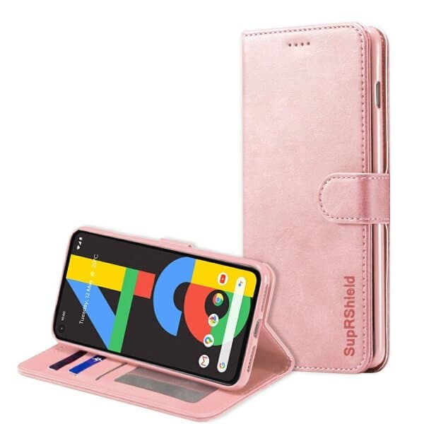 Google Pixel 4a Wallet Flip Case Leather Card Slots Cover (Rose Gold)