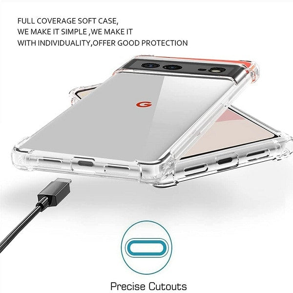 Google Pixel 6 Clear Case Shockproof Tough Gel Clear Transparent Air Cushion Cover (Transparent)