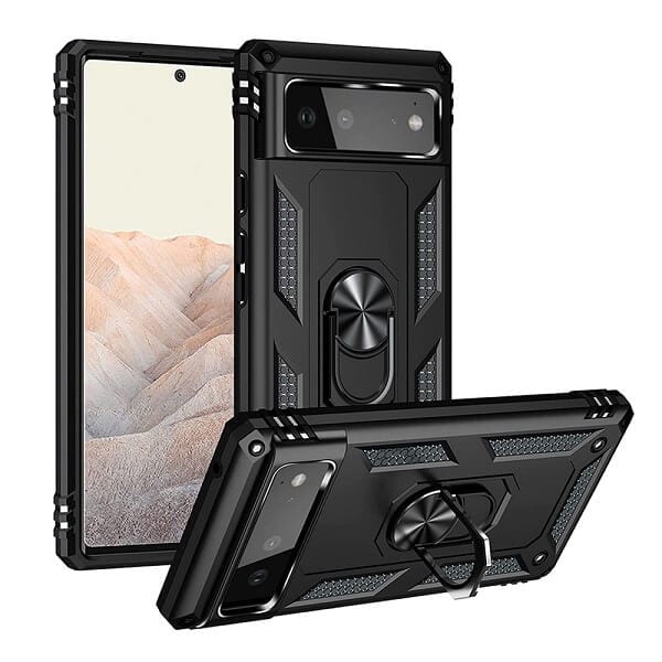 Google Pixel 6 Magnetic Ring Rugged Shockproof Case Heavy Duty Protective Back Cover (Clear)