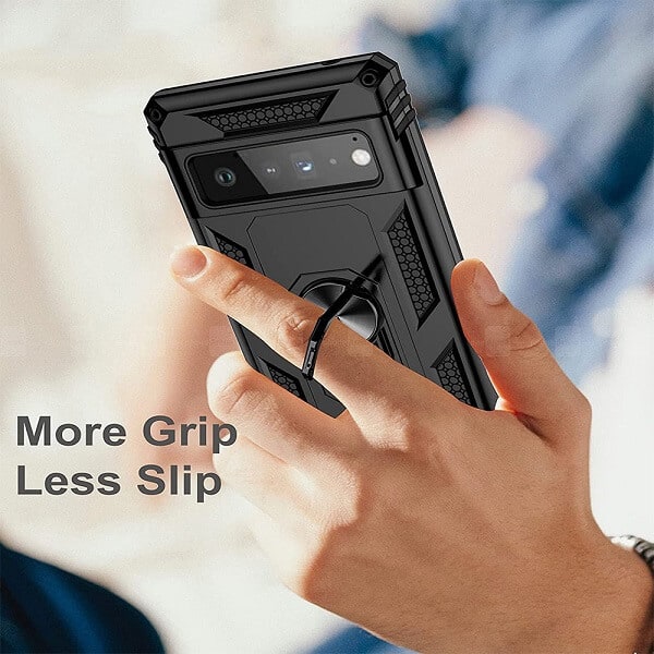 Google Pixel 6 Magnetic Ring Rugged Shockproof Case Heavy Duty Protective Back Cover (Clear)