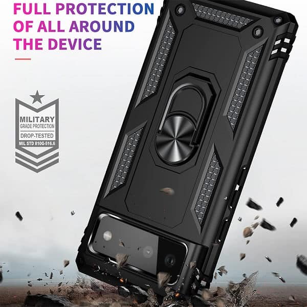 Google Pixel 6 Magnetic Ring Rugged Shockproof Case Heavy Duty Protective Back Cover (Clear)