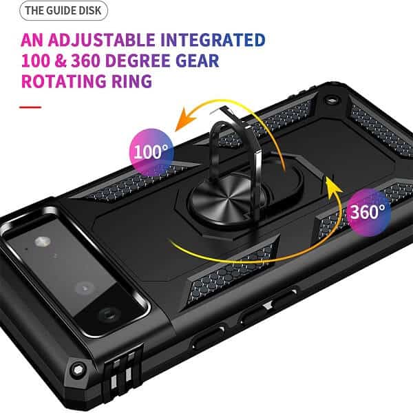 Google Pixel 6 Magnetic Ring Rugged Shockproof Case Heavy Duty Protective Back Cover (Clear)