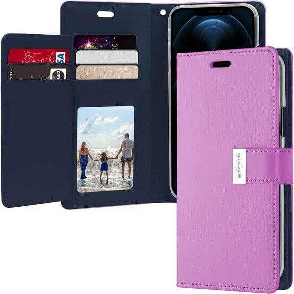 Goospery Apple iPhone 12 Pro Max Rich Diary Wallet Flip Case Leather Card Slots Magnetic Cover (Purple)