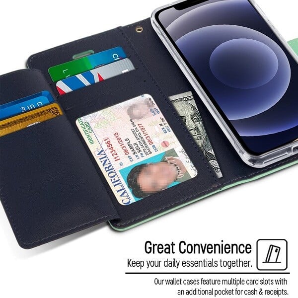 Goospery Apple iPhone 12 Rich Diary Wallet Flip Case Leather Card Slots Magnetic Cover (Aqua)