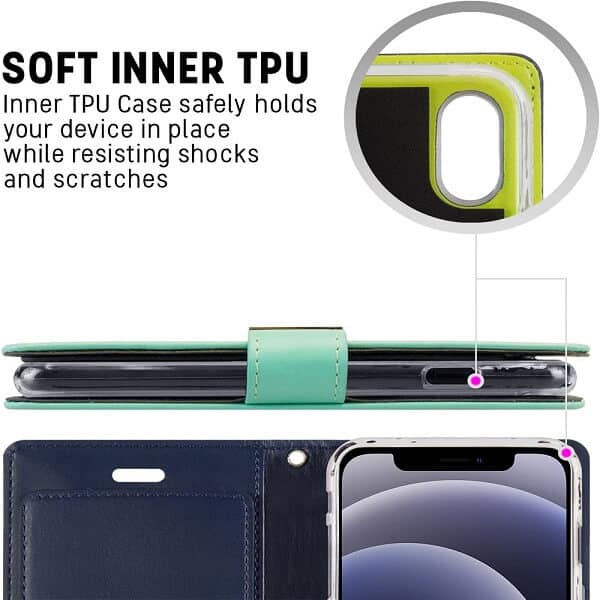 Goospery Apple iPhone 12 Rich Diary Wallet Flip Case Leather Card Slots Magnetic Cover (Aqua)