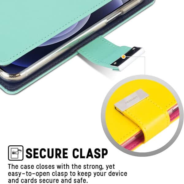 Goospery Apple iPhone 12 Rich Diary Wallet Flip Case Leather Card Slots Magnetic Cover (Aqua)