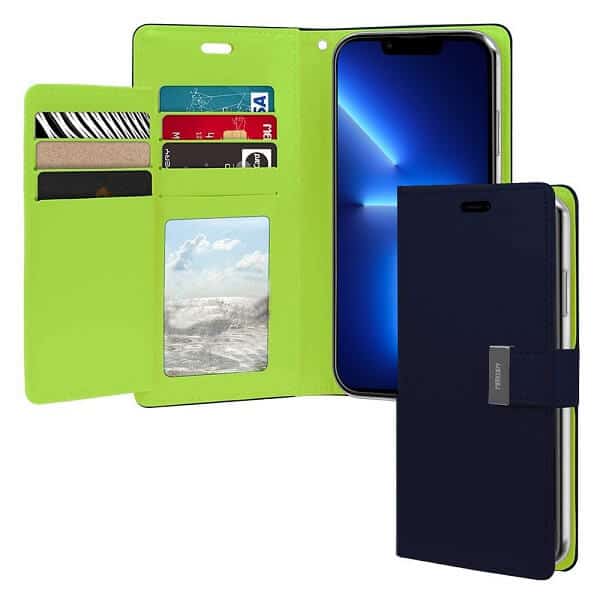 Goospery Apple iPhone 13 Pro Max Rich Diary Wallet Flip Case Leather Card Slots Magnetic Cover(Navy Blue) IP13PM-RIC-NVY