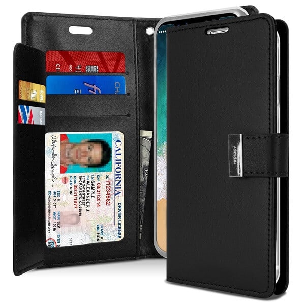 Goospery For Apple iPhone X / XS / XR Rich Diary Wallet Flip Case Leather Card Slots Magnetic Cover