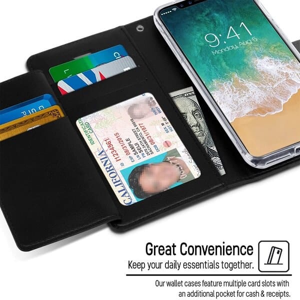 Goospery Apple iPhone X XS Rich Diary Wallet Flip Case Leather Card Slots Magnetic Cover (Black) IPXSMAX-RIC-BLK