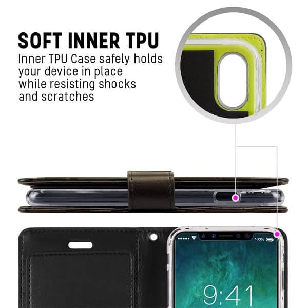 Goospery Apple iPhone X XS Rich Diary Wallet Flip Case Leather Card Slots Magnetic Cover (Black) IPXSMAX-RIC-BLK