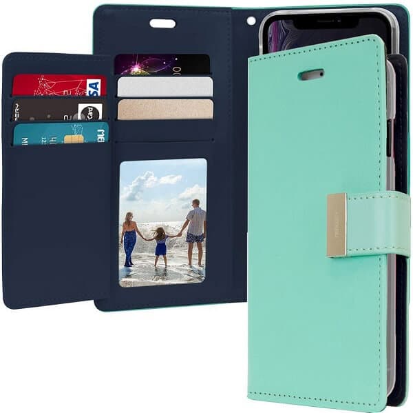 Goospery Apple iPhone XR Rich Diary Wallet Flip Case Leather Card Slots Magnetic Cover (Aqua) IPXR-RIC-MNT