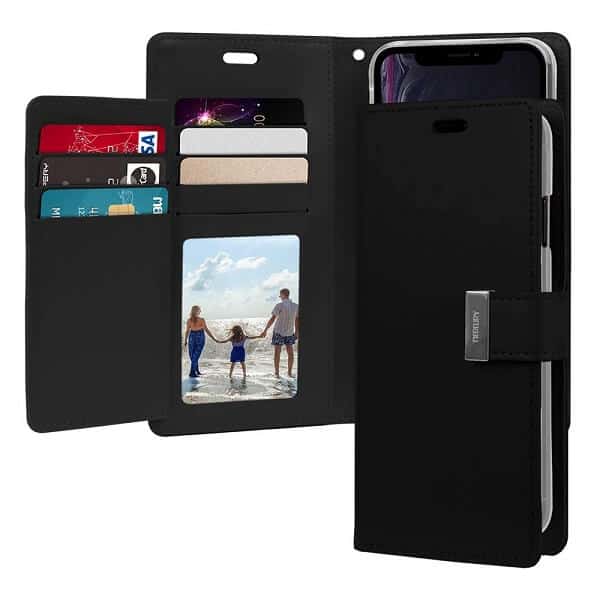 Goospery Apple iPhone XR Rich Diary Wallet Flip Case Leather Card Slots Magnetic Cover (Black) IPXR-RIC-BLK