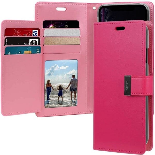 Goospery Apple iPhone XR Rich Diary Wallet Flip Case Leather Card Slots Magnetic Cover (Hot Pink) IPXR-RIC-HPNK