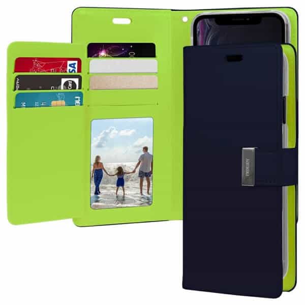 Goospery Apple iPhone XR Rich Diary Wallet Flip Case Leather Card Slots Magnetic Cover (Navy Blue) (6)