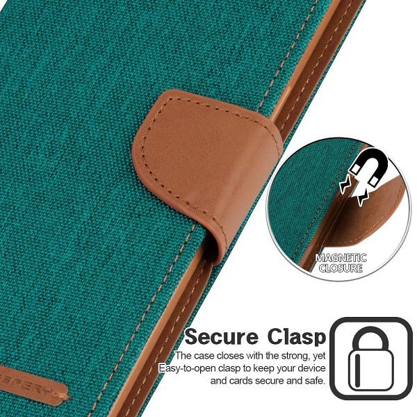 Goospery Canvas Apple iPhone 12 Pro Max Wallet Leather Case Denim Stand Flip Fabric Pouch Credit Card Slots Cover - Green