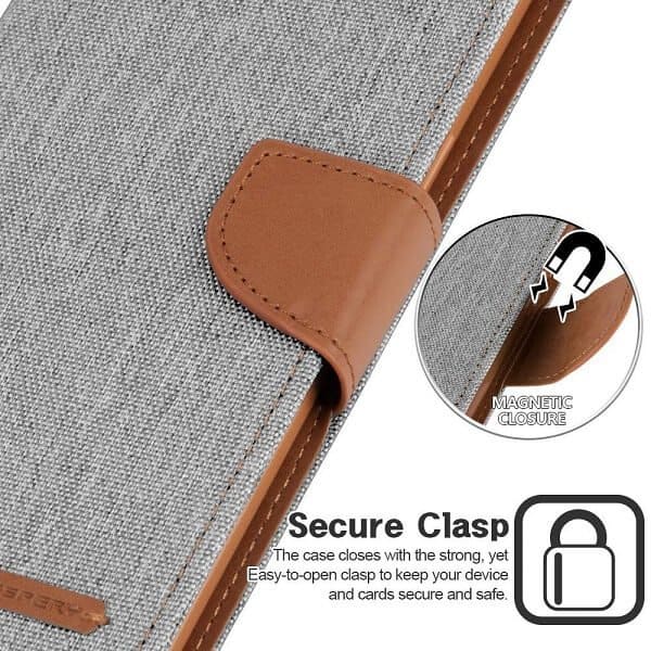 Goospery Canvas Apple iPhone 12 Pro Max Wallet Leather Case Denim Stand Flip Fabric Pouch Credit Card Slots Cover - Grey