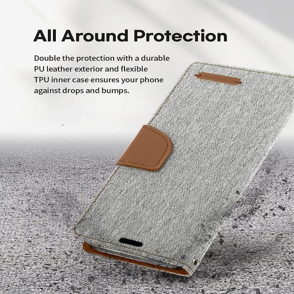 Goospery Canvas Apple iPhone 13 Mini Wallet Leather Case Denim Stand Flip Fabric Pouch Credit Card Slots Cover - Grey