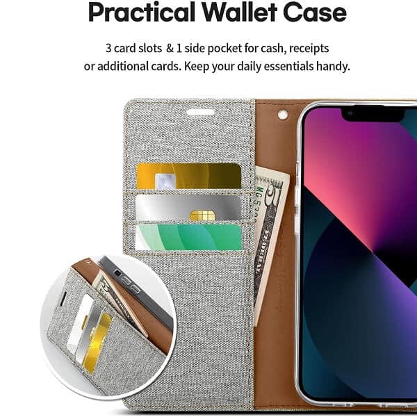 Goospery Canvas Apple iPhone 13 Mini Wallet Leather Case Denim Stand Flip Fabric Pouch Credit Card Slots Cover - Grey