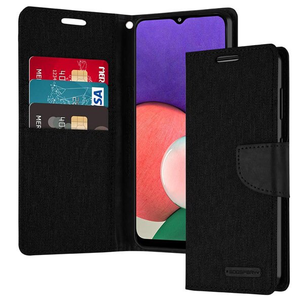Goospery Canvas For Samsung Galaxy A22 5G | A22 4G Wallet Leather Case Denim Stand Flip Fabric Pouch Credit Card Slots Cover