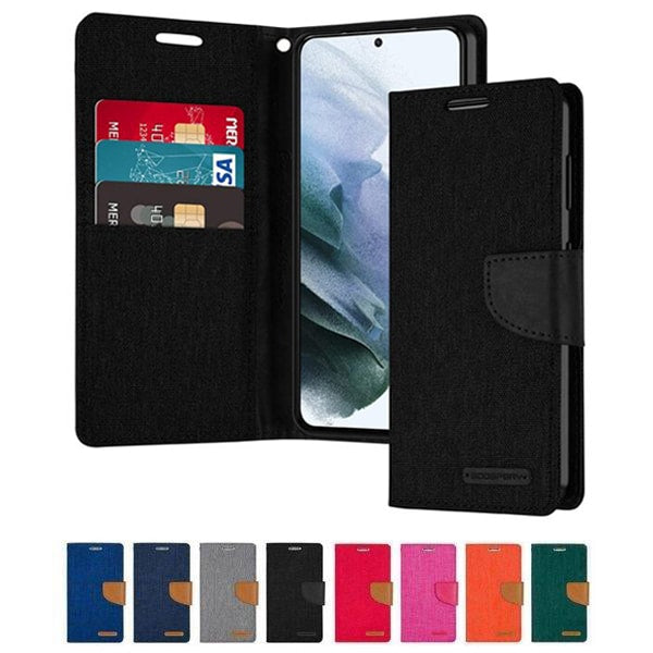 Goospery Canvas Samsung Galaxy S21 | S21 FE | S21+ /S21 Plus | S21 Ultra Wallet Leather Case Denim Stand Flip Fabric Pouch Credit Card Slots Cover