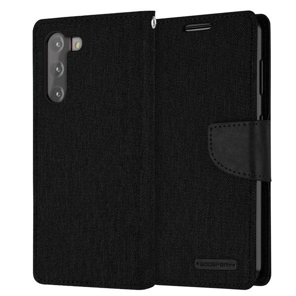Goospery Canvas Samsung Galaxy S21 Wallet Leather Case Denim Stand Flip Fabric Pouch Credit Card Slots Cover - Black