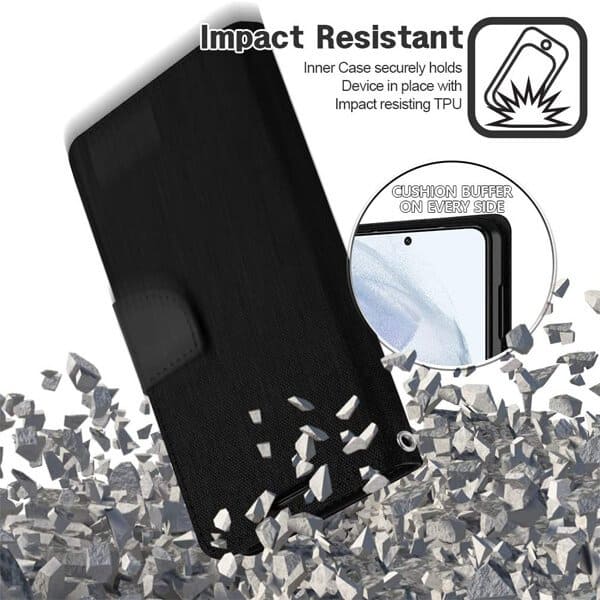 Goospery Canvas Samsung Galaxy S21 Wallet Leather Case Denim Stand Flip Fabric Pouch Credit Card Slots Cover - Black