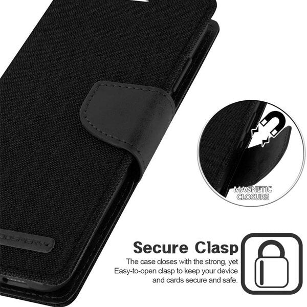 Goospery Canvas Samsung Galaxy S21 Wallet Leather Case Denim Stand Flip Fabric Pouch Credit Card Slots Cover - Black
