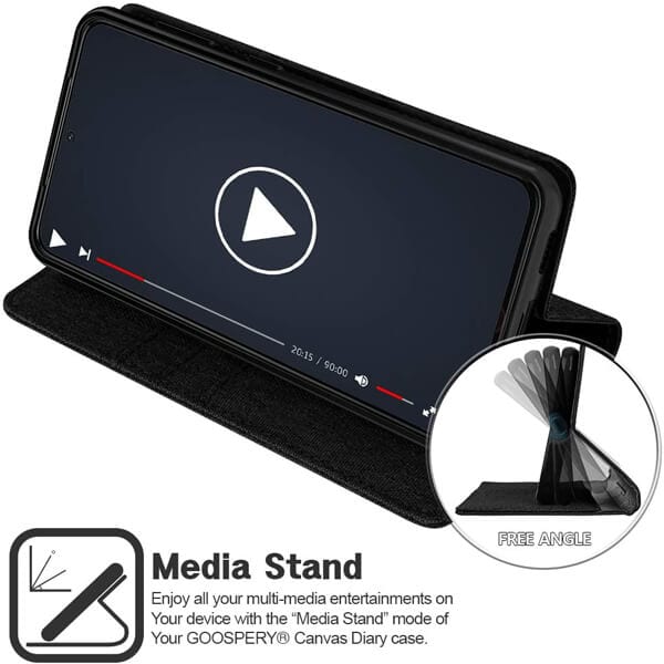 Goospery Canvas Samsung Galaxy S21 Wallet Leather Case Denim Stand Flip Fabric Pouch Credit Card Slots Cover - Black