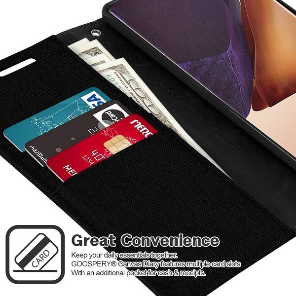 Goospery Samsung Galaxy Note 20 Ultra Canvas Wallet Flip Case Leather Card Slots Magnetic Cover (Black)