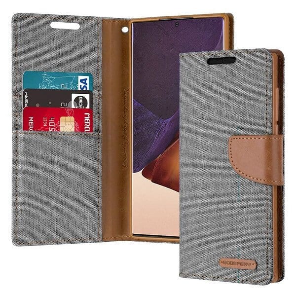Goospery Samsung Galaxy Note 20 Ultra Canvas Wallet Flip Case Leather Card Slots Magnetic Cover (Grey)