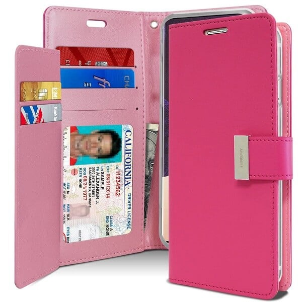 Goospery Samsung Galaxy Note 20 Ultra Rich Diary Wallet Flip Case Leather Card Slots Magnetic Cover (Hot Pink) NT20U-RIC-HPNK