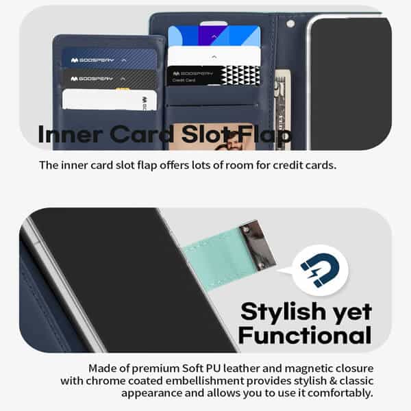 Goospery Samsung Galaxy S22 Rich Diary Wallet Flip Case Leather Card Slots Magnetic Cover (Aqua)