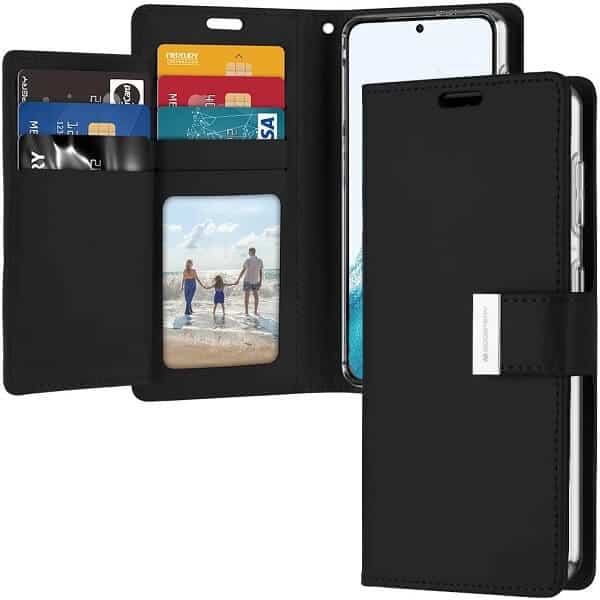 Goospery Samsung Galaxy S22 Rich Diary Wallet Flip Case Leather Card Slots Magnetic Cover (Black)
