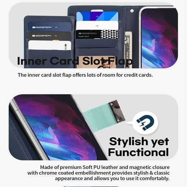 Goospery Samsung Galaxy S23 Rich Diary Wallet Flip Case Leather Card Slots Magnetic Cover (Aqua)