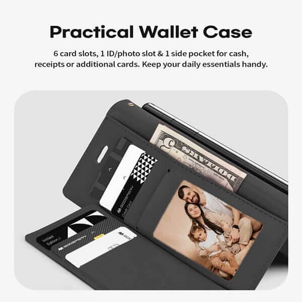 Goospery Samsung Galaxy S23 Ultra Rich Diary Wallet Flip Case Leather Card Slots Magnetic Cover (Black)