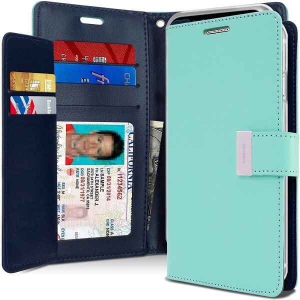 Goospery Samsung Galaxy S9 Plus Rich Diary Wallet Flip Case Leather Card Slots Magnetic Cover (Aqua) S9P-RIC-MNT