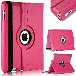Apple iPad Mini 1 2 3 Rotating 360 Degree Smart Leather Case Cover (Hot Pink)
