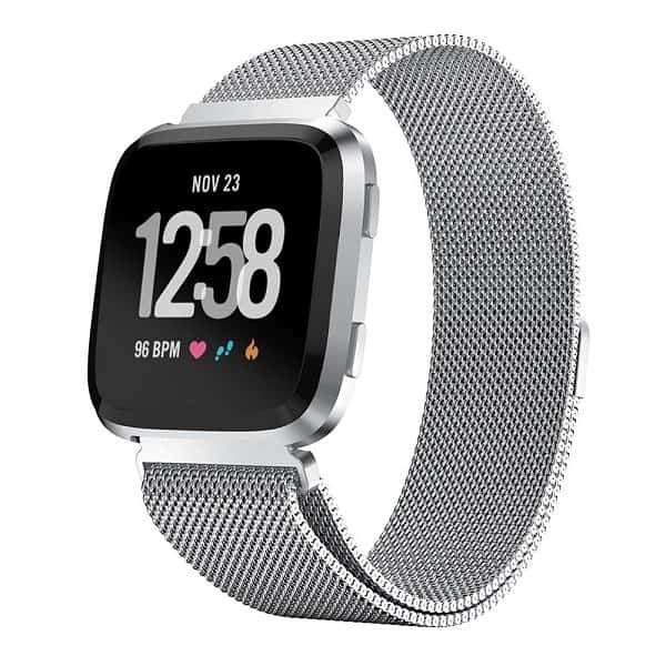 For Fitbit Sense Replacement Magnetic Milanese Band Stainless Steel Loop Mesh Wristband Strap Bracelet (Silver)