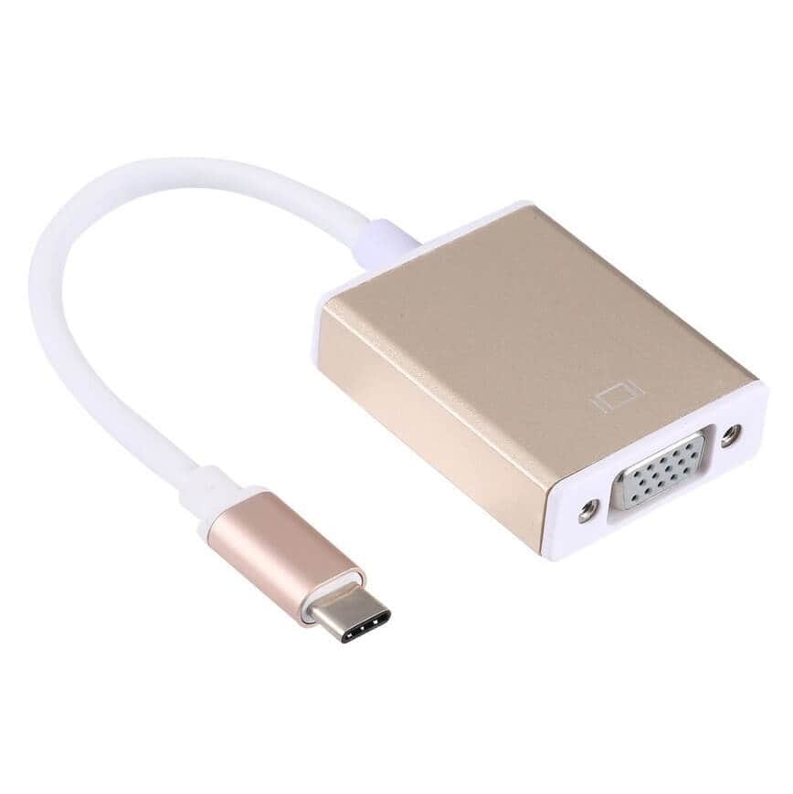 1080P USB 3.1 Type C Thunderbolt 3 Male to VGA Female Adapter Converter Cable For HDTV MacBook Pro, MacBook Air 2018, Dell XPS 13/15, Surface Book 2 (Gold)