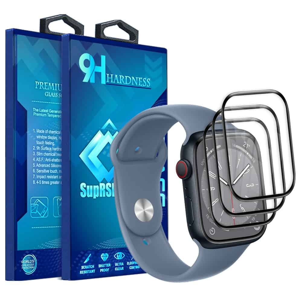 (3 Pcs) For Apple Watch Series 8 41mm 45mm Full Coverage Tempered Glass Screen Protector