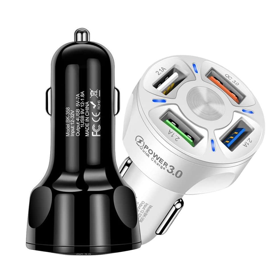 Universal 35W 7A QC3.0 4USB Fasr Car Charger With LED Light 12-24V Cigarette Lighter Adapter