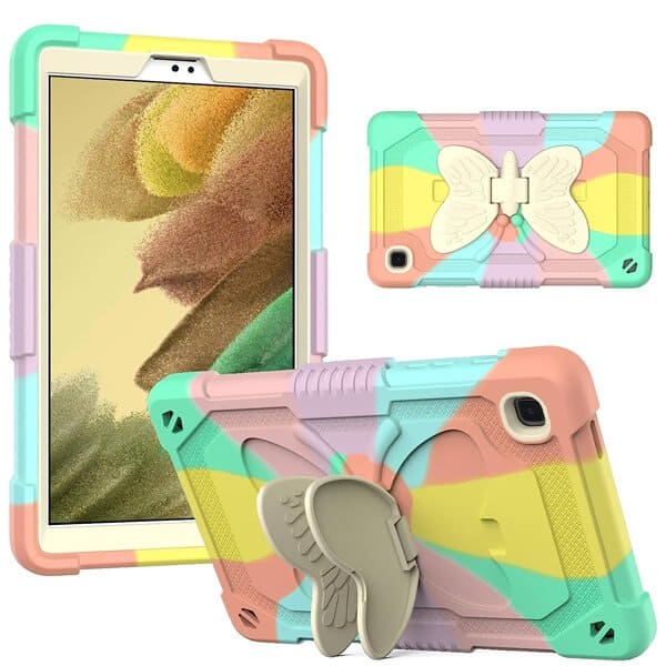 For Samsung Galaxy Tab A7 Lite 2021 8.7 Inch Tablet SM-T225 / T220 Butterfly Fancy Shockproof Heavy Duty Kickstand Case Cover  (Rainbow)