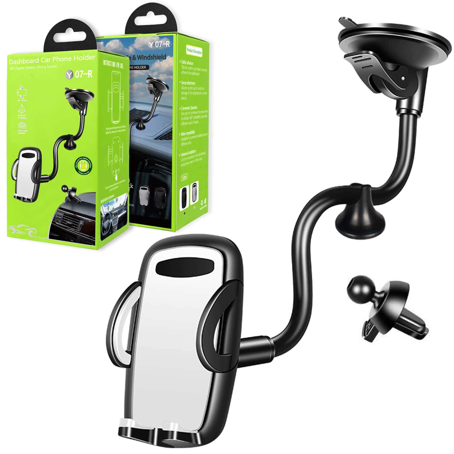 Windshield /Dashboard /Air vent Car Cell Mobile Phone Holder With Long Arm Mount for GPS iPhone Samsung Nokia Google Motorola Universal