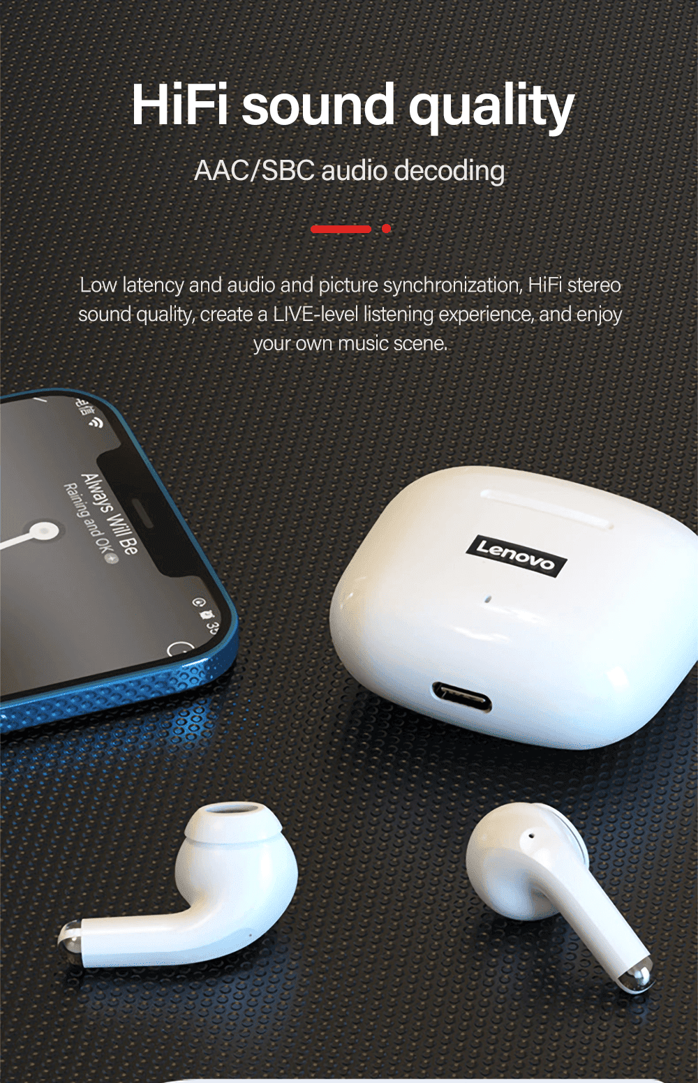 Lenovo LP40 Pro TWS Wireless Earphones Bluetooth 5.1 Waterproof Headset Touch Control Dual Stereo Bass Earbuds Sports Headphones (White)