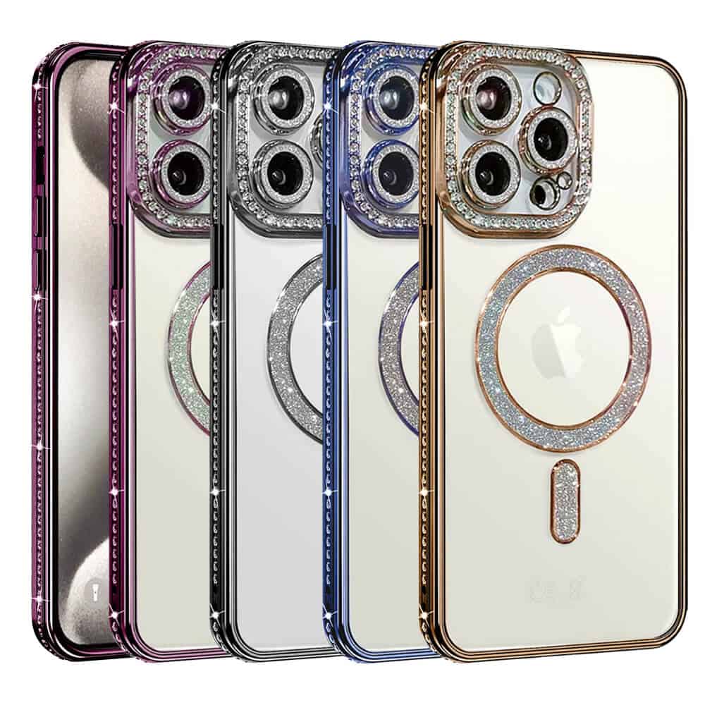 For Apple iPhone 15 Pro Case, MagSafe Magnetic Diamond Rhinestone Glitter Cute Crystal Bling Full Camera Lens Protector Shockproof Cover