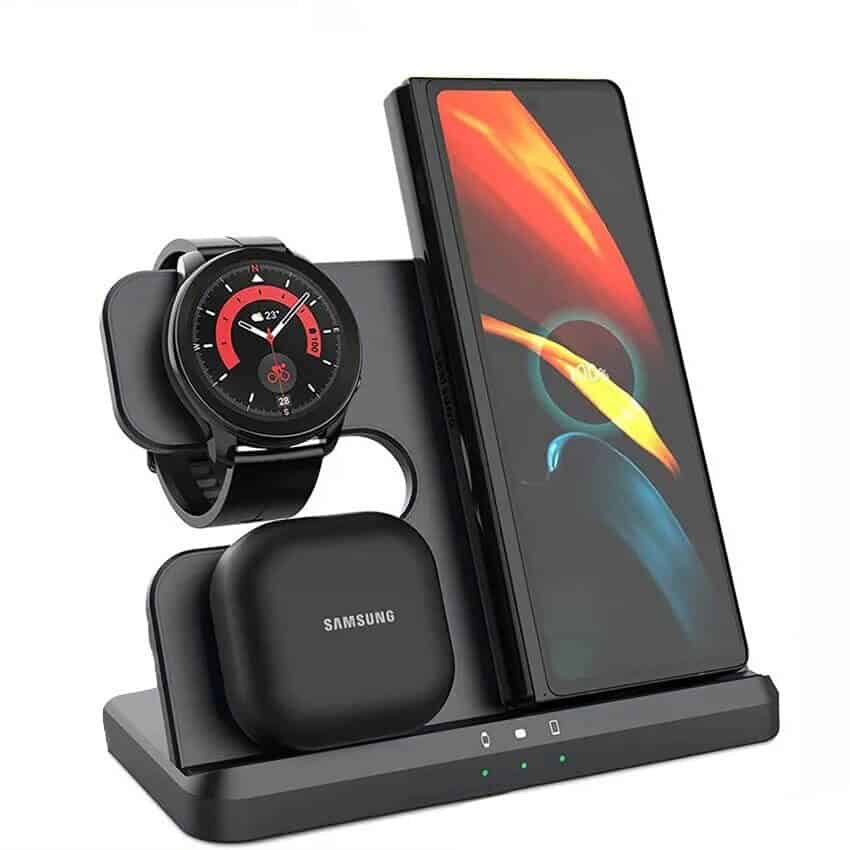 15W 3in1 Qi Wireless Fast Charging Charger Stand for Samsung Galaxy Watch 6/5/4/3/Active Galaxy S23/S22/S21 Ultra /Note Z Fold /Flip 4 Galaxy Buds