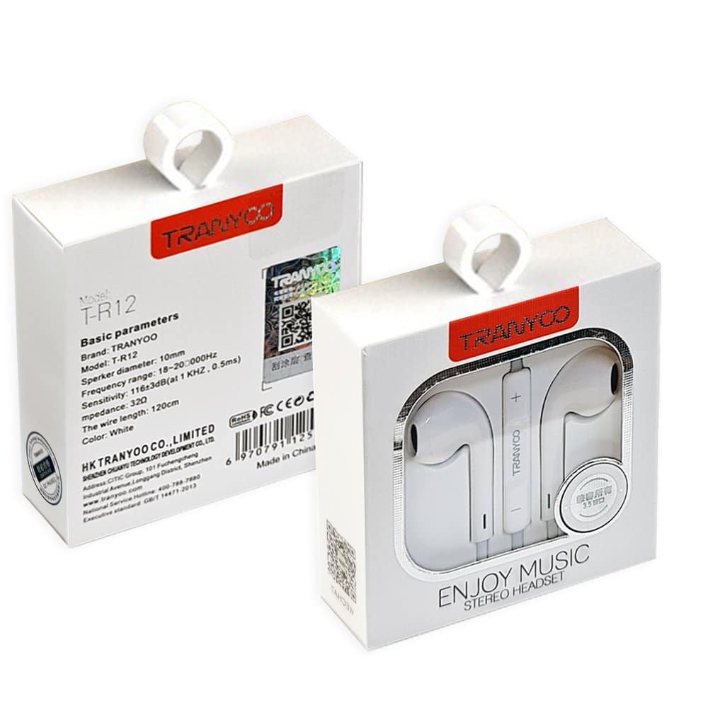 Tranyoo (T-R12) Earbud/Headphone/Earphone 3.5mm Jack (Built-in Microphone & Volume Control) For iPhone,iPad, Laptop,Android/Samsung/Moto/Google/Oppo