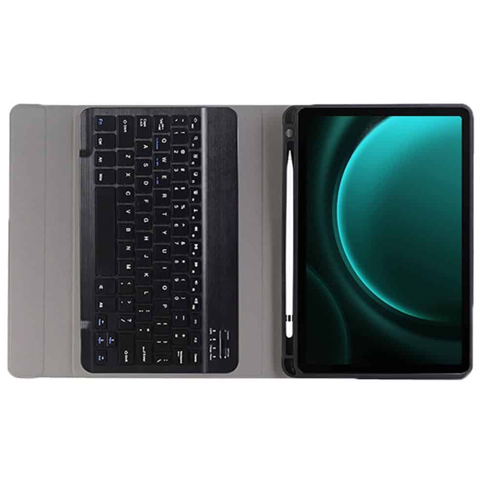 For Samsung Galaxy Tab S9 FE With Pencil Holder Detachable Wireless Bluetooth Keyboard and Flip Stand Leather Case Cover - Black